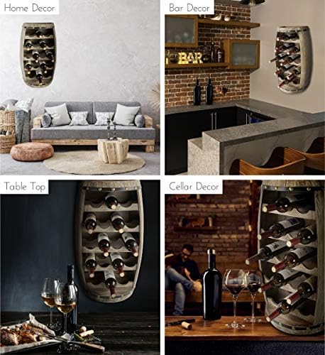 CoTa Global Alexander Wooden Barrel Wine Rack - 18 Bottles Wine Storage Rack, Wooden Rack Free Standing, Liquor Bar Shelf, Rustic Bottle Holder