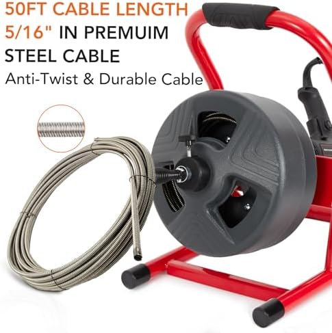 GARVEE Drain Cleaner Machine, 50 ft X 5/16 in Professional Automatic Electric Drain Auger for 3/4 to 3 in Pipes