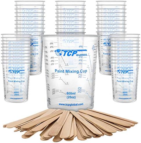 TCP Global 20 oz. (600ml) Graduated Plastic Mixing Cups - Box of 50