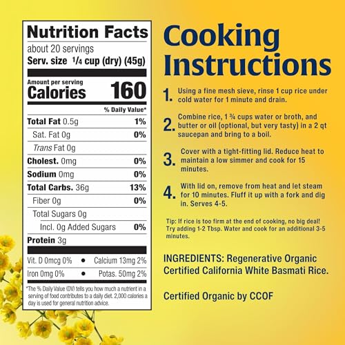 Lundberg Regenerative Organic Certified (Roc) Long Grain White Basmati Rice – Non-Sticky, Fluffy Aromatic Organic Rice Grown in California, 32 Oz
