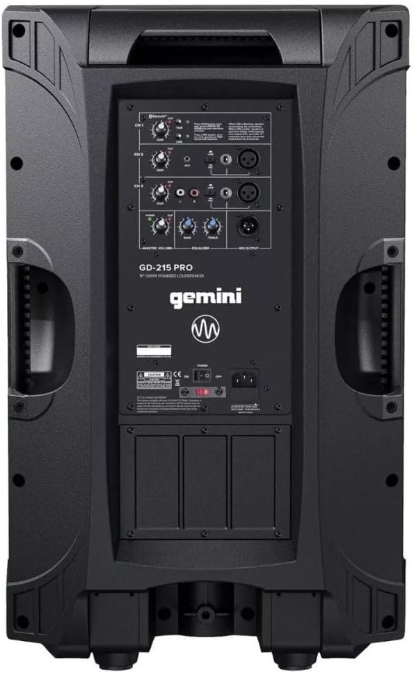 Gemini Sound GD-215PRO 1300-Watt Professional PA Speakers with Bluetooth Bundle with Auray SS-4420 Steel Speaker Stand and XLR- XLR Cable