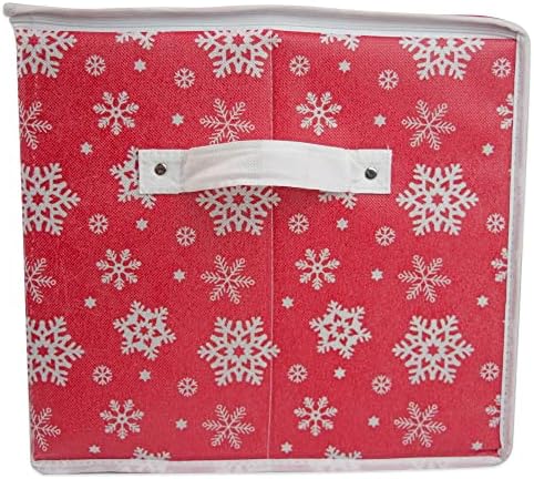 DII Christmas Storage Containers Collection Zippered with Dividers, Ornament; Large, 16x16x13, Snowflakes