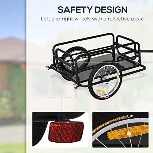 Aosom Bike Trailer Foldable Bicycle Trailer16 Inch Pneumatic Tire Black | Universal Coupler, Foldable Frame, Safe Reflectors Design