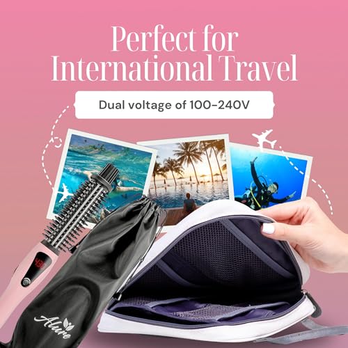 Alure Heated Styling Brush - 3-in-1 Ionic Hair Curler/Straightener with Anti-Scald Nylon Bristles, Electric Curl Wand for All Hair Types