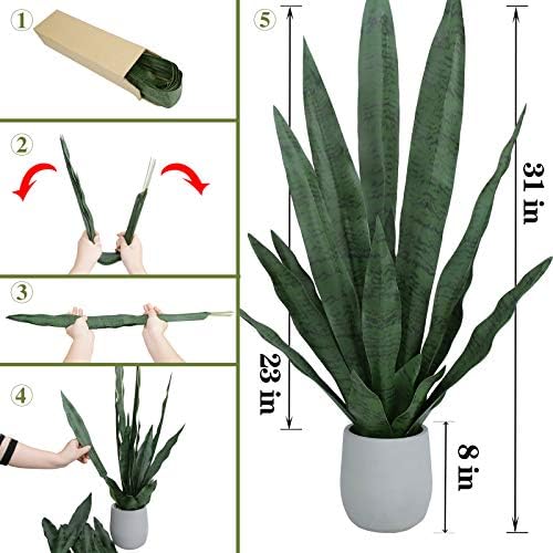 summer flower 23in Snake Plant Artificial Leaf Set 21pcs Faux Sansevieria Plant Leaves Tall Fake Snake Greenery Outdoor 4 Sizes for Indoor Home