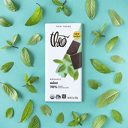 Theo Mint Organic Dark Chocolate Bar, 70% Cacao, 1 Bar | Vegan, Fair Trade