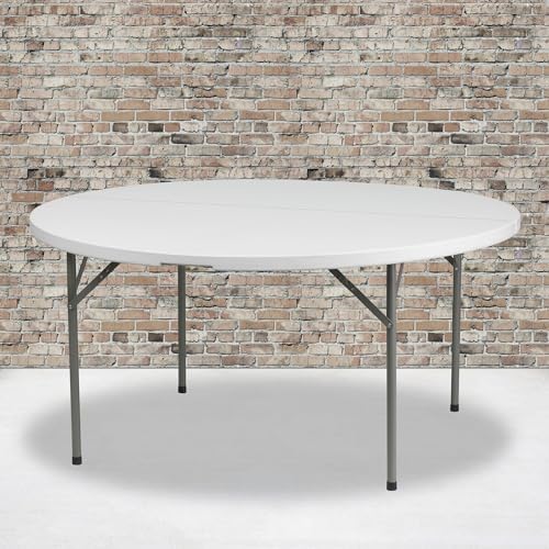 Flash Furniture Elon 5' Round All-Occasion Plastic Folding Event Table, Foldable Portable Banquet Table for Indoor/Outdoor Events, White | Lightweight, Easy Storage, Commercial Grade