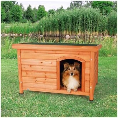 Trixie Natura Classic Dog House - Wooden Outdoor Shelter with Weatherproof Sealer, Hinged Roof & Adjustable Legs for Medium Dogs - Gray - 27 x 41 x 28.5 in