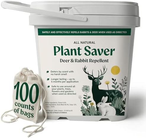 Deer & Rabbit Repellent – All Natural Scent-Based Animal Protection – Safe for Pets & Plants – Long-Lasting Up to 6 Months – Repels Elk, Moose & Rodents – 2 lbs with 10 Refillable Bags