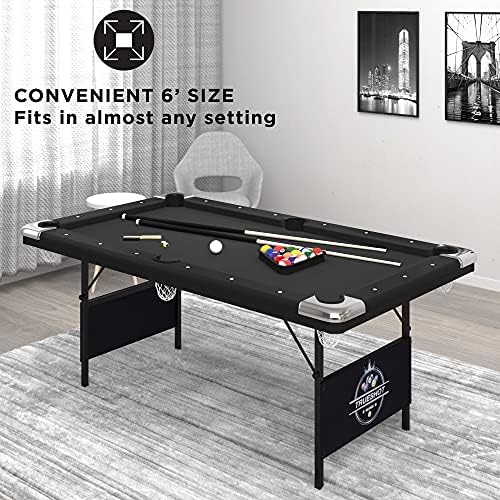 Fat Cat Trueshot 6 Foot Foldable Pool Table, Folding Billiard Table with Leg Levelers, K-818 Bumpers, Space Saving Design, Includes Cues and Balls