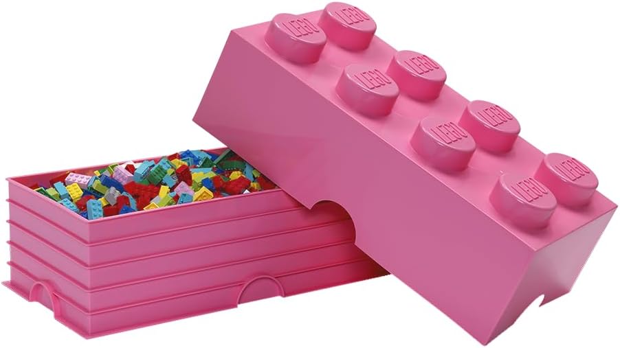 LEGO Storage Brick 8 12.1 L Storage Box with Lid Pink | Durable PVC-free plastic container for bricks, toys and clothes. Compatible with LEGO Brick Drawers and other 8-stud bins