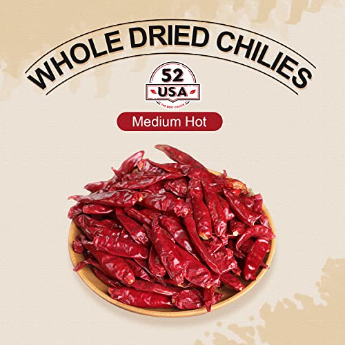52USA Whole Dried Chilli Peppers, Medium Spicy Dried Chilies 4 Oz, Natural and Premium Red Chili Pepper, Szechuan Red Peppers, Whole Dry Chili Pepper