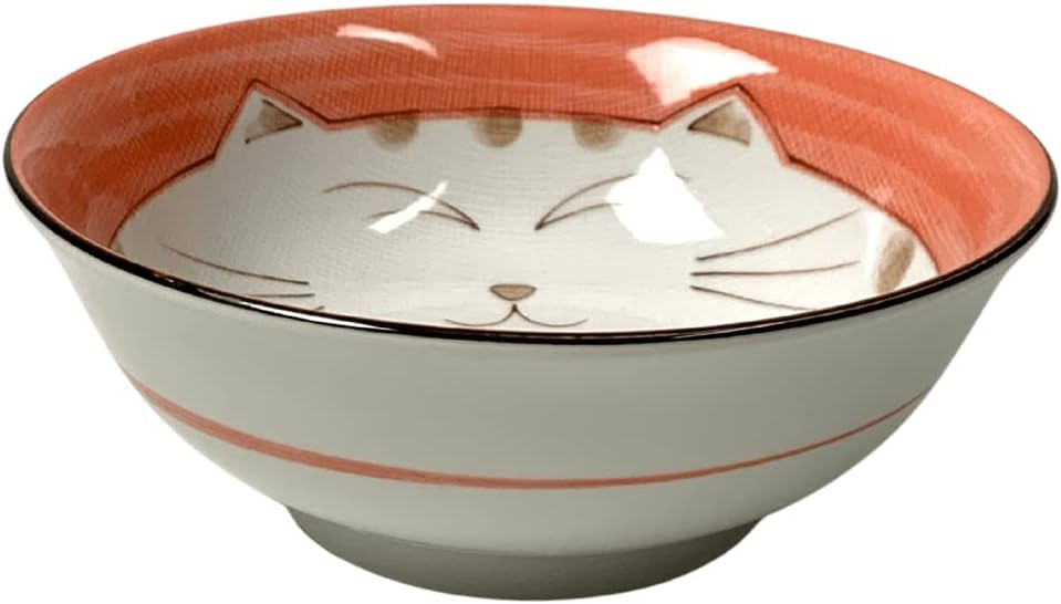 JapanBargain Set of 2 Japanese Porcelain Bowls, Large 7.5 Inch Ramen Udon Noodle Rice Soup Pho Poke Cereal Bowl, Maneki Neko Smiling Lucky Cat Pattern