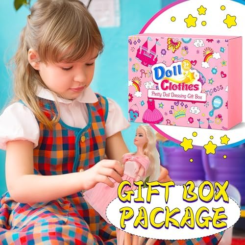 195 Pcs Doll Clothes and Accessories Kit, Include Princess Gowns, Fashion Skirt, Slip Dresses, Tops, Pants, Bikini Swimsuits, Shoes, Crowns