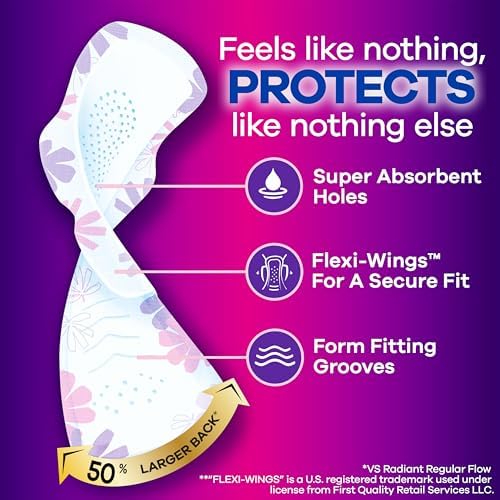 Always Radiant Feminine Pads for Women, Flexfoam Pads with Wings, Size 4, Overnight Absorbency, Lightly Scented, 60 Count (3 Packs of 20)