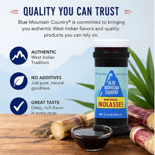Blue Mountain Country Natural Molasses, 12 oz - Authentic West Indian Molasses, Rich Dark Sweetener for Baking, Cooking, Marinades & Beverages
