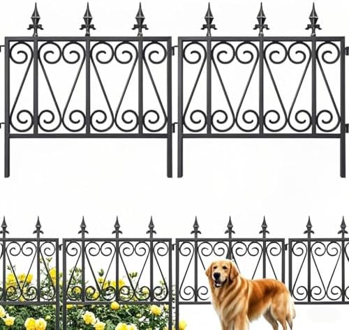 AMAGABELI GARDEN & HOME 5 Panels 32in(H)×10ft(L) Decorative Garden Fences and Borders for Dogs No Dig Rustproof Metal Fence Panels Garden Edging Border Animal Barrier Fencing for Flower Beds Black