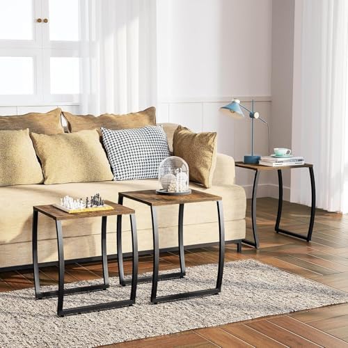 SRIWATANA Nesting Tables, Vintage Side End Tables Living Room, Coffee Snack Table Set of 3 | Compact 3-Piece Stacking Tables