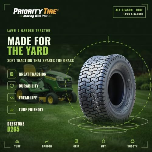 Deestone 1020355 D265 TURF Lawn & Garden Tire - 20X8.00-8 4-Ply | Lawn Mower & Garden Tractor All Season Traction 79A3 Rated 4 Ply Bias Construction