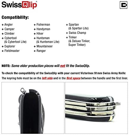 SwissQlip Deep Carry Pocket Clip Compatible with 91mm Victorinox Swiss Army Knife Models (Chrome)