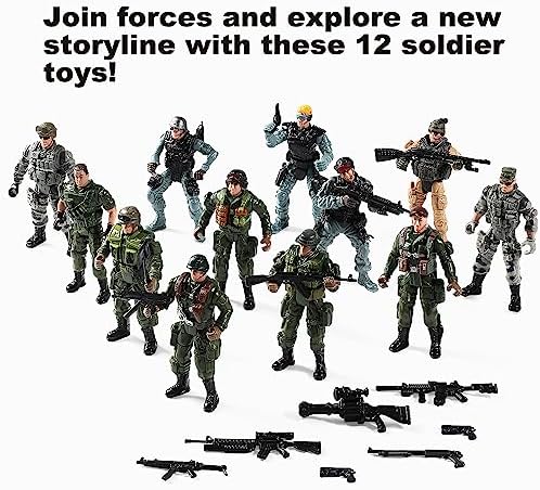 Mr.River US Army Men and SWAT Team Toy Soldiers Action Figures with Military Weapons Accessories for Kids Boys Girls,12Pcs