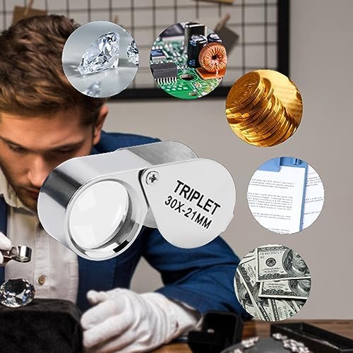 Rongon 30X Pocket Jewelers Loupe, 5PCS Foldable Handheld Magnifier | Sturdy metal