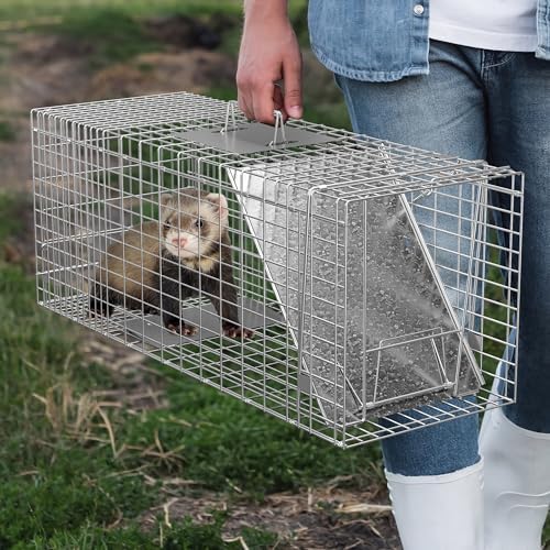 24" x 7.5" x 8" Small Live Animal Trap Steel Cage Catch and Release One Door Humane Rodent Cage Trap for Little Rabbits/Stray Cats/Squirrel/Skunk/Mink/Opossum Outdoor Animals