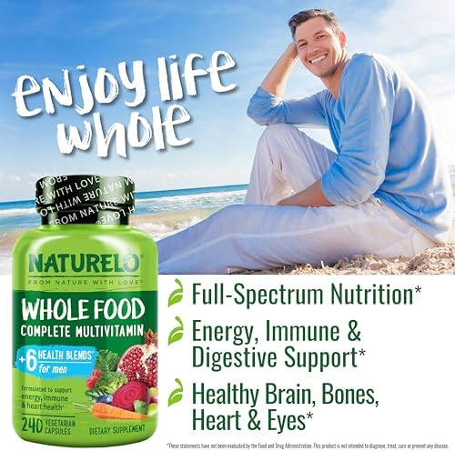 NATURELO Men's Multivitamins - Whole Food Multivitamin for Men, 120 Caps | Vitamins, minerals, vegetarian capsules, energy, brain, heart, eye health*