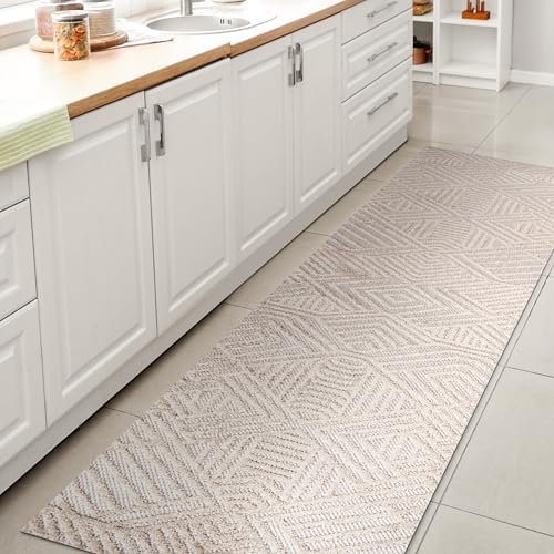 JONATHAN Y Art Deco Geometric Indoor Outdoor Area Rug 3X5 White/Black, Jordan High-Low Pile for Backyard, Patio, Porch, Easy-Cleaning, High Traffic