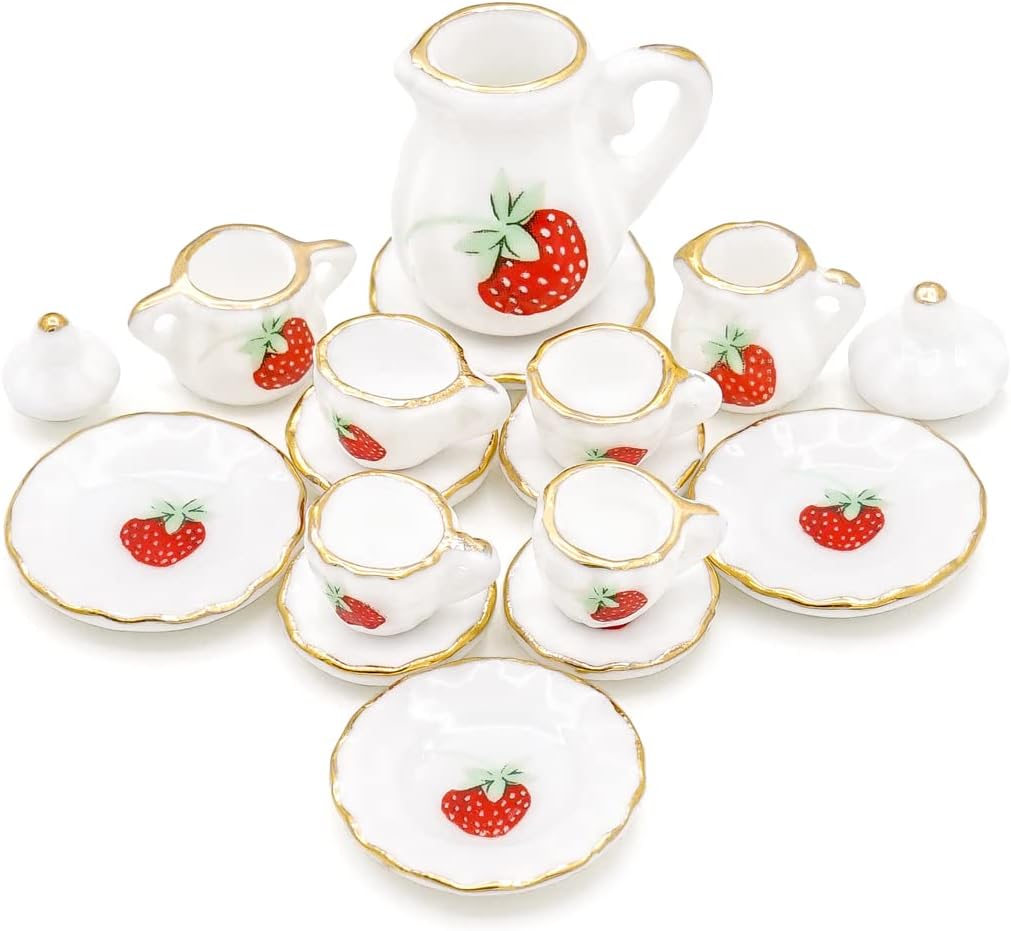 Odoria 1/12 Miniature Porcelain Tea Set 15Pcs Dollhouse Decoration Accessories, Grapes