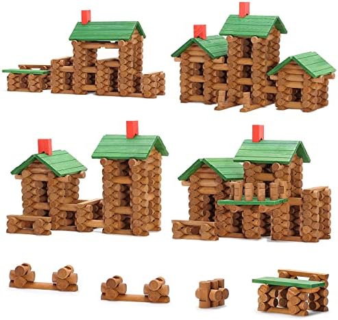 SainSmart Jr. 450 PCS Wooden Log Cabin Set Building House Toy for Toddlers, Classic STEM Construction Kit with Colorful Wood Logs Blocks for 3+ Years Old