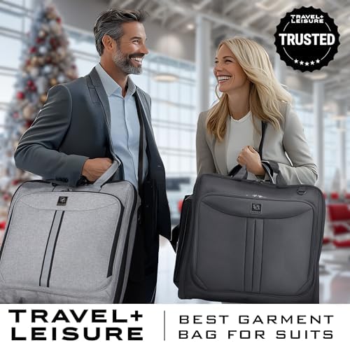 Premium Suit Garment Bag Carry On - Hangs 4 Suits - Travel & Business with Shoulder Strap and Laptop Compartment
