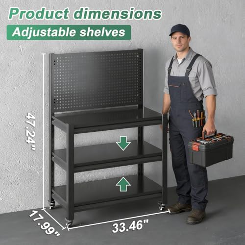 Work Bench with Pegboard,Heavy Duty 3000lbs Capacity Workbench Adjustable Shelves,Work Table for Garage Warehouse47.2 H*47.09" W*19" D