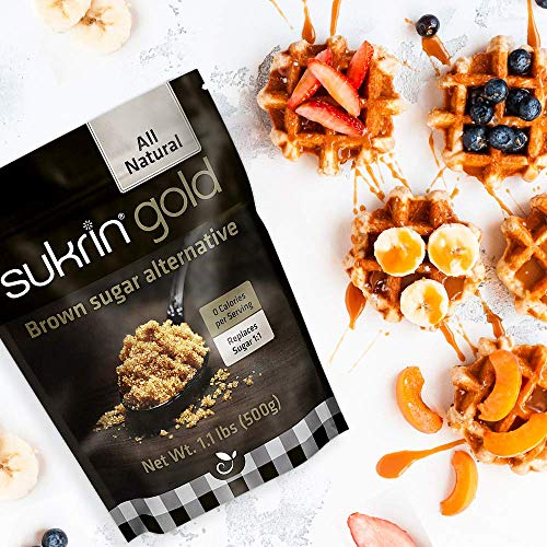 SUKRIN GOLD 100% Natural Sugar Free Brown Sugar Substitute with Erythritol & Stevia Brown Sugar Zero Calorie Sweetener, Granulated Gluten Free Non-GMO Kosher Blood Sugar Vegan Keto Friendly, 1.1LB Bag
