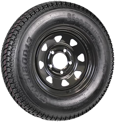 eCustomrim 2-Pack Mounted Trailer Tire Black Spoke Wheel Rim ST175/80D13 Load Range C 175/80D13 5 Lug - 2 Year Warranty w/Free Roadside