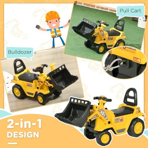HOMCOM Ride On Excavator Ride On Bulldozer with Horn, Under Seat Storage