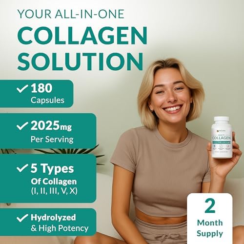 Multi Collagen 180 Protein Capsules - Type I, II, III, V, X Collagen Pills - Proprietary Blend of Eggshell, Chicken
