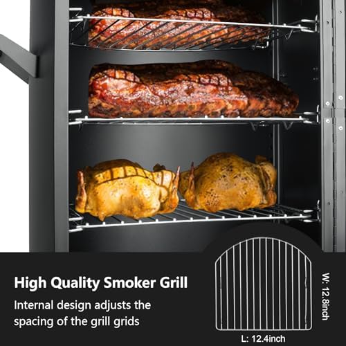 Propane Smoker with Cover, Vertical Meat Gas Smoker Grill Outdoor Heavy Duty 3 Removable Smoking Racks, Black