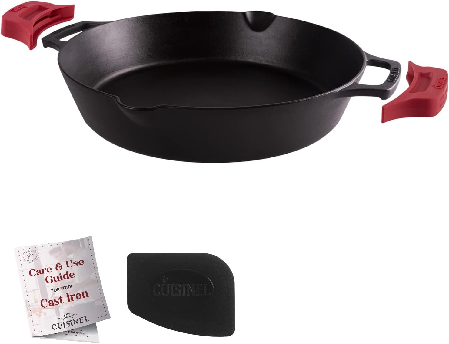 Cuisinel Cast Iron Skillet with Lid - 10"-Inch Pre-Seasoned Frying Pan + Glass Cover + Heat-Resistant Handle Holder - Indoor/Outdoor Use - Grill, Stove, Camp Firepit, Induction - Oven Safe Cookware