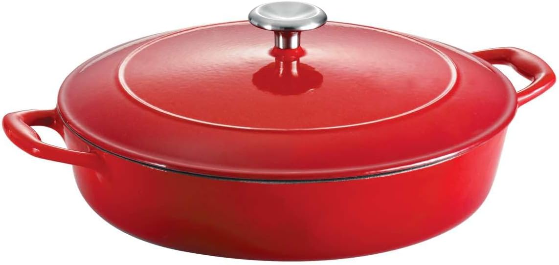 Tramontina Bestow Enameled Cast Iron 4-Qt Braiser Pan with Lid, Blue | Oven-to-Table Casserole Dish, Great for Shallow Braises & Simmers