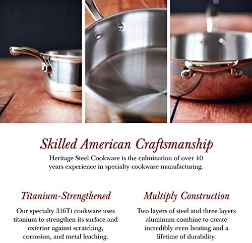 Heritage Steel 6 Quart Rondeau with Lid - Titanium Strengthened 316Ti Stainless Steel with 5-Ply Construction - Induction-Ready and Fully Clad, Made in USA