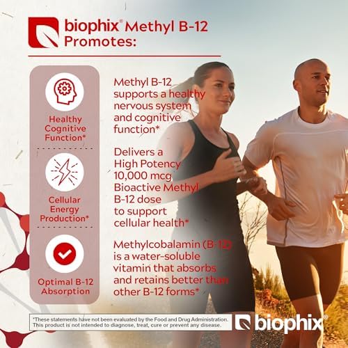 biophix Methyl B-12 10000 mcg 90 Vegan Lozenges Cherry Flavor Extra Strength - Supports Nervous System Immune Health Blood Flow Metabolism Brain