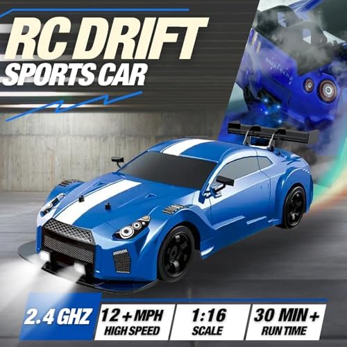 Liberty Imports RC Drift Car 1/16 2.4GHz 4WD Remote Control Sport Racing On-Road Vehicle with LED Light, Batteries and Drift Tires (Red)