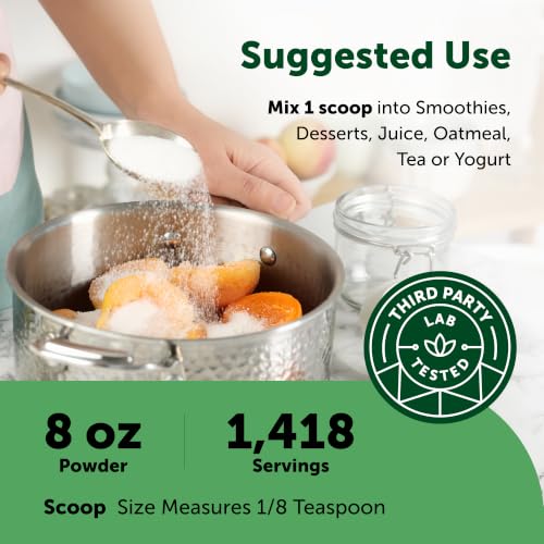 Micro Ingredients Pure Organic Stevia Powder, 8 Ounces, 1418 Serving, Highest Grade Green Leaf Extract Reb-A, Reduced Bitter Aftertaste, 0 Calorie, Natural Sweetener, Sugar Alternative, Keto Friendly