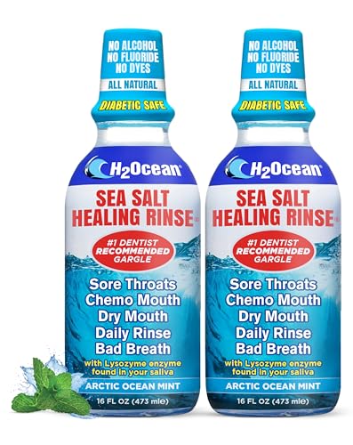 H2Ocean Healing Rinse Natural Sea Salt Mouthwash Arctic Ocean Mint, 8 oz | Alcohol & Fluoride-Free Oral Care for Tonsil Stones, Sore Throats, Wisdom Teeth Recovery & Gum Health, Whitening Mouthwash