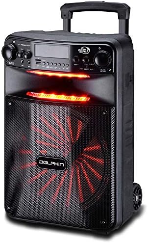 Dolphin Large Bluetooth Party Speaker, 12" Woofer | 80W Output, App Control, LED Light Show, USB, TF, FM & AUX Inputs, 2000mAh Battery, Dual Mic Jacks