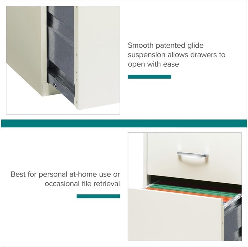 Scranton & Co 3-Drawer Metal Filing Cabinet, 27.32" H x 14.25" W x 18.00" D, Pearl White Finish, Locking Storage with Letter-Size File Drawers, Non-Porous Painted Steel for Home or Office