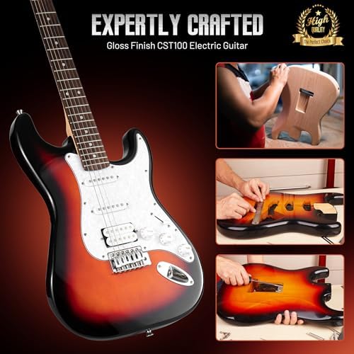 CAHAYA Electric Guitar Kit 39in - Full Size Electric Guitar Kit for Beginner Starter Poplar Solid Body with 10W Amplifier, Gig Bag, Strap, Tuner