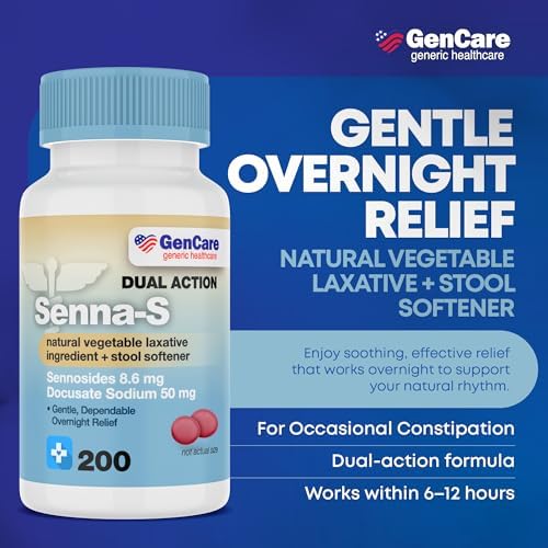 GenCare Senna-S Laxative Plus Stool Softener, Dual Action, 200 Ct
