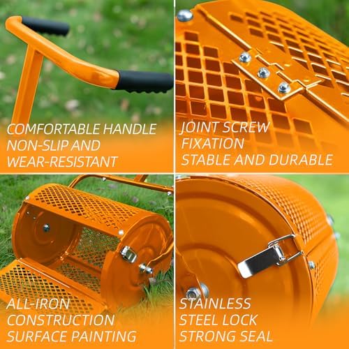 Heavy-Duty Compost Spreader for Lawn, Peat Moss Spreader, Fertilizer Spreader Roller with Adjustable Handle